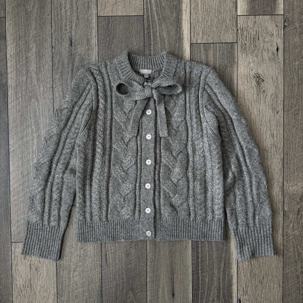 J.Crew Cardigan Coquette Sweater Gray Wool Alpaca Blend Cottage Preppy Womens M - Picture 9 of 16